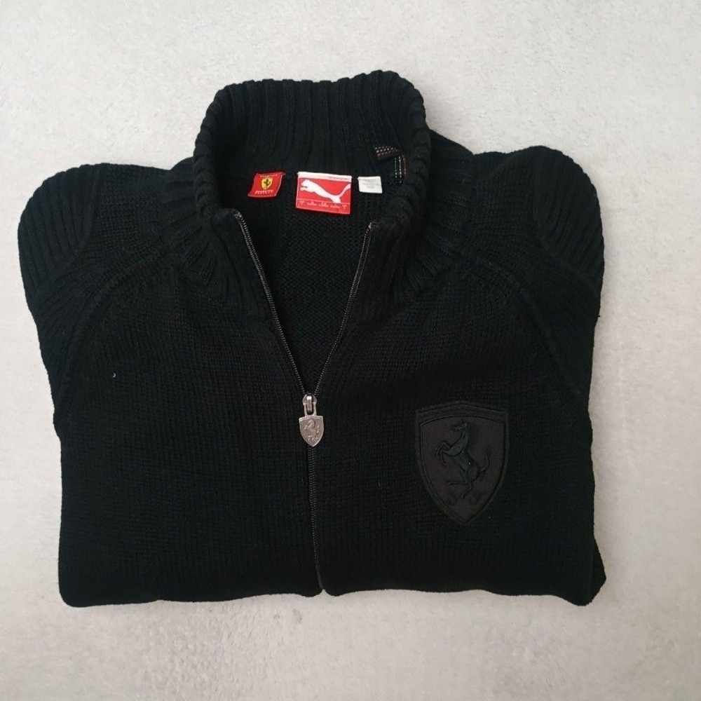 PUMA Sweater Mens L Black Full Zip Ferrari Scuderia Shield Formula 1 Racing Knit